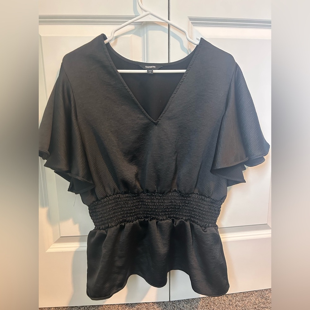 Express Black V-Neck Ruffle Sleeve Blouse